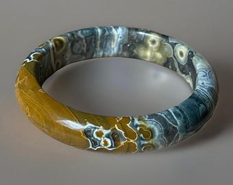 Kabamby Ocean Jasper Hard Bangle Bracelet – Layering Jewelry, Polished Fashion Accessory, Madagascar Crystal, Unique Collector’s Jewelry