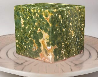 Orbicular Ocean Jasper Cube, Natural Unique Madagascar Jasper, Old Stock Ocean Jasper Geometric Home Decor