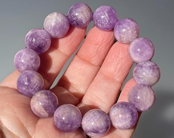 Lavender Amethyst Bracelet - Stretch 15.5mm beads, Rare Gemstone Large Beads, Unique Handmade Jewelry Gift