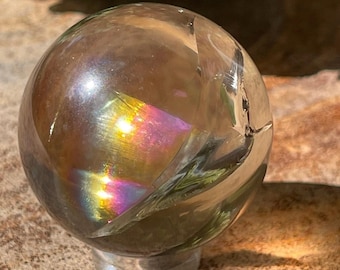 Smoky Quartz Sphere with Rainbow, Gemmy HQ Smoky Crystal ball