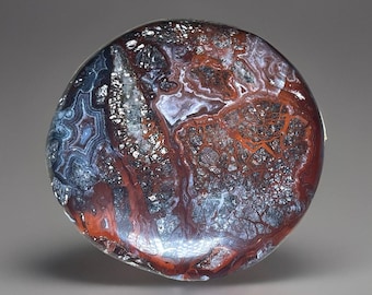 Red Crazy Lace Agate crystal Cookie, Crystal Pocket Rock, Moody Mexican Agate Round ( 327)