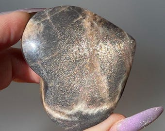 Lattice Sunstone Heart - Rare Rainbow Black Sunstone Crystal - No. 84