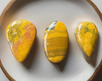 Kabamby Ocean Jasper Cabochon – Pear Cut or Oval Shape, Natural Orbicular Jasper, Polished Flat back Gemstone for Jewelry & Wire Wrapping