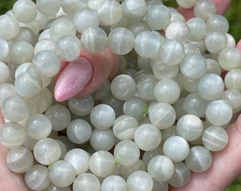 Sage Green Moonstone Bracelet with silver flash , HQ Incredible Rare Crystal Find