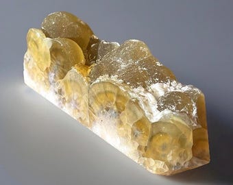 Yellow Fluorite Specimen Tower, Botryoidal Fluorite from HeNan, Unique Natural HQ Fluorite Semi Polished Mineral (461)