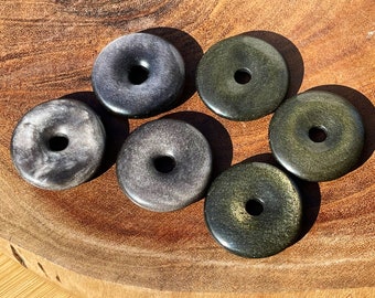Obsidian Donut, MINI Silver Obsidian carving, Gold Sheen Obsidian Donut, Crystal Donuts Sphere Stand