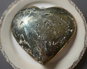 Pyrite Crystal Heart,  HQ Sparkly Golden Polished Pyrite Carved Heart (411)
