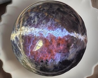 Sodalite Sphere with a Natural Heart, Orange UV reactive Blue Sodalite Crystal Ball, Natural Sphere, One of a kind display mineral