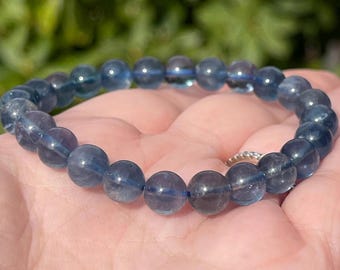 Blue Fluorite Stretch Bracelet - 7mm Beads, Natural HQ Gemstone Crystal Jewelry (431)