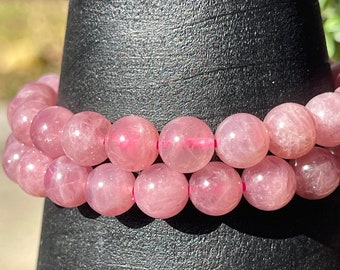 Lavender Rose Quartz Bead Bracelet, AAA Quality Rare Crystal beads, 8mm Deep Rose Quartz Beads