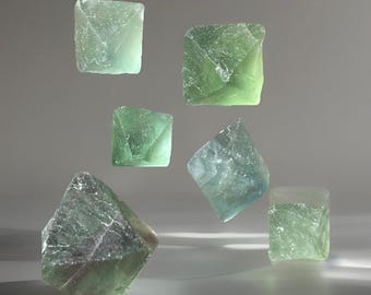 Fluorite Octahedrons, Unique Crystal Formation, Natural Blue Green Fluorite Stone Home Decor