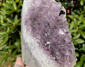 Amethyst Calcite and Hematite Geode Cut Base 4lb 6.9oz, Natural Formation for Cabinet Display, Unique Collector Decor Piece