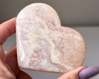 Pink Amethyst Flower Agate XLarge Heart - All Chakras Natural Pink Crystal
