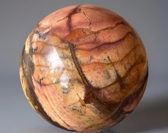 Biggs Jasper Sphere – 68 mm Scenic Painting Pattern Polished Stone from Oregon (46), Pink Chocolate Brown Jasper Crystal Ball