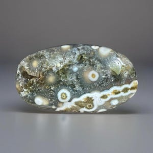 Ocean Jasper Palmstone with Druzy Vein 2-3, Rare Orb Pattern Stone from Madagascar, Floral Quartz Bubble Jasper Pocket Stone