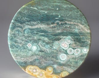 Orbicular Ocean Jasper Disc: Madagascar Crystal Slice (58mm)
