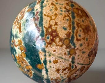 Rare Orbicular Heliotrope Jasper BALL,  BLOODSTONE Sphere from India (260)