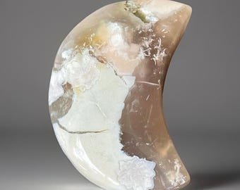 Flower Agate Crescent Moon, Natural Sakura Agate Crystal