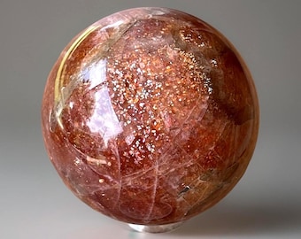 Arusha Sunstone Sphere with Icy Pink & Silver Flash, Unique Crystal Gifts , Confetti sunstone, Rare Polished Crystal Ball
