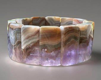 Amethyst & Lace Agate Soft Bangle Bracelet - #482, High Quality Handmade Crystal Jewelry