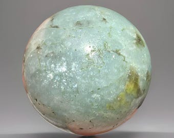 Aquamarine & Green Tourmaline Sphere with Silver Confetti Flash, Polished Mineral Specimen Ball, Collector’s Crystal (441)