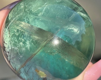 Green Fluorite Sphere full of Rainbows , HQ Fluorite sphere , AAA Crystals