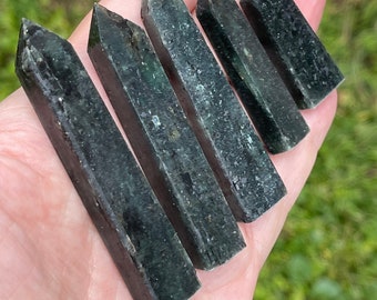 Green Kyanite Tower | Manifestation Stone | Rare Deep Green Kyanite Crystal Points