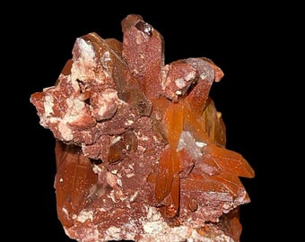 Red Tangerine Quartz Crystal Cluster, Mineral Specimen, Natural Clear Quartz with iron oxide coating, Brazilian Quartz Specimen