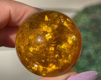 Yellow Mica Fluorite Sphere | Energy Balancing Stone | Orange Fluorite Crystal Sphere | Meditation Unique Rocks