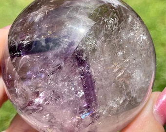 Phantom Amethyst Sphere, Gemmy rainbow Amethyst Polished Crystal