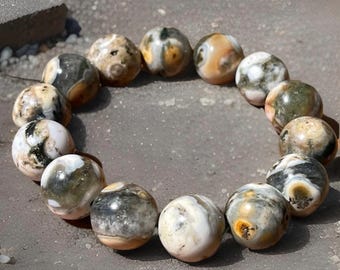 8th Vein Ocean Jasper Bracelet large beads. Orbicular Ocean Jasper, collectors edition crystal jewelry