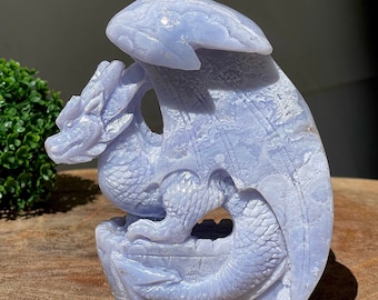 Blue Lace Agate HUGE Handcrafted Dragon Collector’s Edition, Natural Unique Gemstone Carving - #1