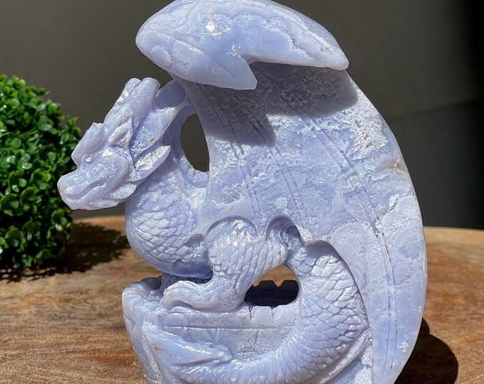 Featured listing image: Blue Lace Agate High Quality HUGE Handcrafted Dragon Collector’s Edition, AAA Crystals A Must-Have Carving, #1
