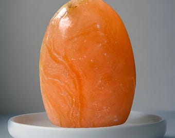 Orange Calcite Freeform • Dreamy Bright Orange Twist Calcite • Madagascar Natural Polished Stone Flame • Rare Crystal for Gifting Collecting