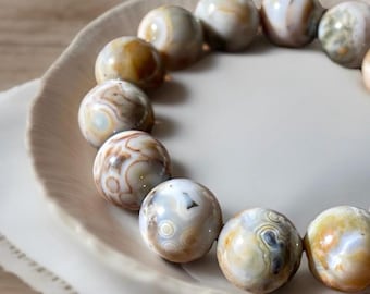 8th Vein Ocean Jasper Bracelet XL beads. Orbicular Ocean Jasper, old stock, collectors edition