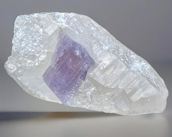 Natural Purple Apatite 73 ctw, Apatite Mineral Rough, Apatite Crystal, Raw Mineral on Quartz, Rare Apatite Specimen