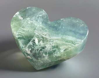 Ocean Blue Feather Fluorite Heart, Natural Fluorite Crystal Carving, HQ Unique Rocks (402)