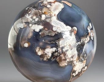 Black Flower Agate XL Sphere, HQ Collectors Crystals