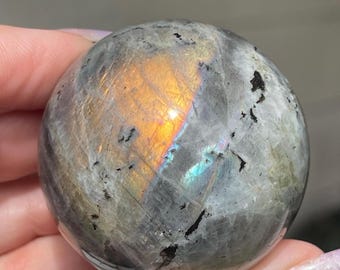 Sunset Labradorite Sphere with Orange & Gold Flash - (436)