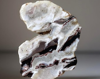 Black White Zebra Slab, Unique Natural Stone - Crystal Slice, Red Black and White Jasper Stone with Quartz, Abstract Crystal Heart