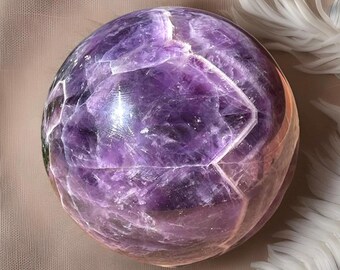 Dream Amethyst XXL Sphere with Phantom Flower & Rainbows – 72mm Chevron Amethyst Crystal Ball, High-Quality Statement Piece - #48