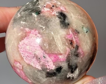 Cobalto Calcite Sphere with Malachite Inclusions, Collector’s Congo cobaltoan calcite, HQ Crystals A Must-Have Collectible