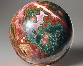 Orbicular Pink & Green Ocean Jasper Sphere, Marovato Jasper Crystal Ball, Collectors Unique Old Stock Ocean Jasper