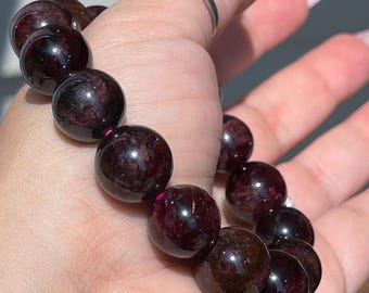 Star Garnet 14mm Bead Bracelet - #46, AAA Quality Rare Crystal beads, Garnet Large Beads