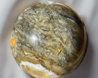 Fluorite Sphere with Pyrite & Blue Chalcedon – Gemstone Crystal ball, Collector Display, Mineral Specimen (439)