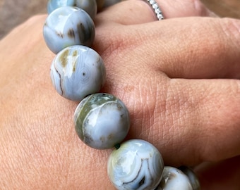 8th Vein Ocean Jasper Bracelet large beads. Orbicular Ocean Jasper, old stock, collectors edition