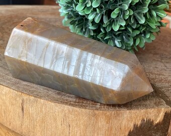 Peach Moonstone Large Tower with Platinum Flash on ALL Sides with silver shimmer and some Confetti Sparkle , Dark Silversheen Moonstone