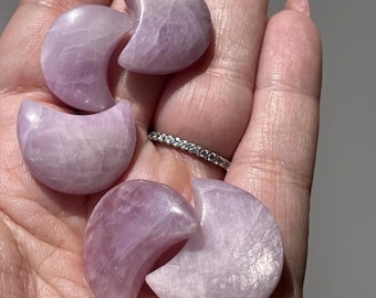 Kunzite Mini Moon, Small Lavender Kunzite Crescent Moon Carving