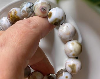 8th Vein Ocean Jasper Bracelet Big beads, Orbicular Ocean Jasper, old stock, collectors edition