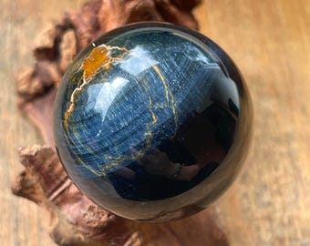 Blue Tiger’s eye Sphere, Natural Flashy Blue & Black Unique Crystal #437